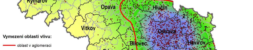 V této oblasti je zahrnuto téměř celé území ORP Třinec, dále pak