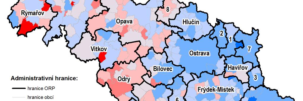 31.12.2013 největší v obci Hlinka (34,3 %), Čermná ve Slezsku (27,6 %) a Jiříkov (23,0 %).