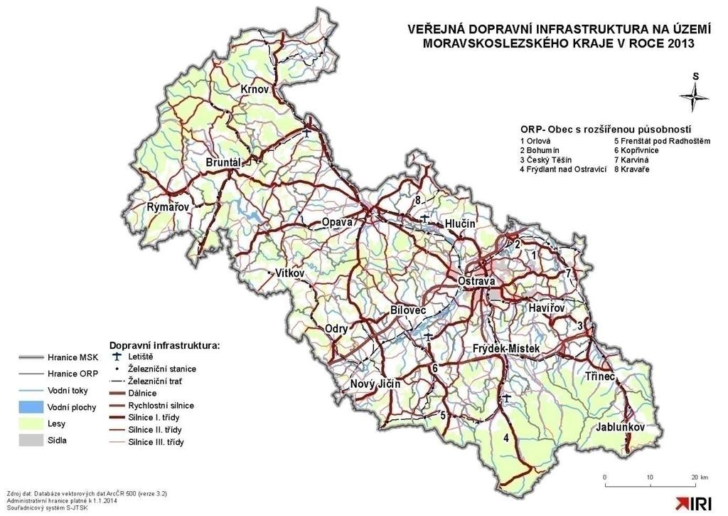3 Dopravní infrastruktura Struktura osídlení Moravskoslezského kraje byla kromě výskytu uhlí výrazně ovlivněná i terénním reliéfem tvořeným Moravskou bránou, kterou prochází základní dopravní
