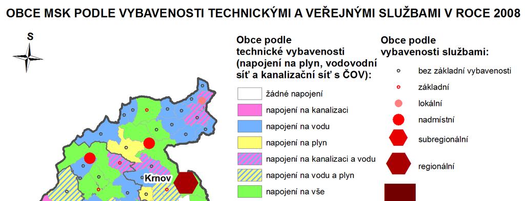 1.2.5 Komplexní klasifikace obcí Komplexní klasifikace obcí v rámci Moravskoslezského kraje založena na vybavenosti občanskou infrastrukturou a technickou