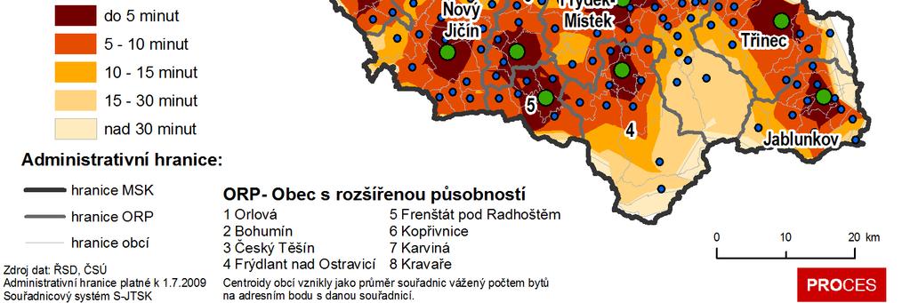 Základní vybavení obce veřejnými službami je důležité především pro mikroregionální střediska a ne pro všechny obce (61 % obcí v Moravskoslezském kraji nemá školské ani zdravotnické