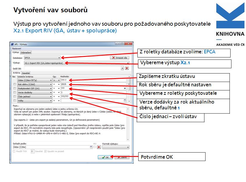 Výstup pro vytvoření jednoho vav souboru pro požadovaného poskytovatele X2.