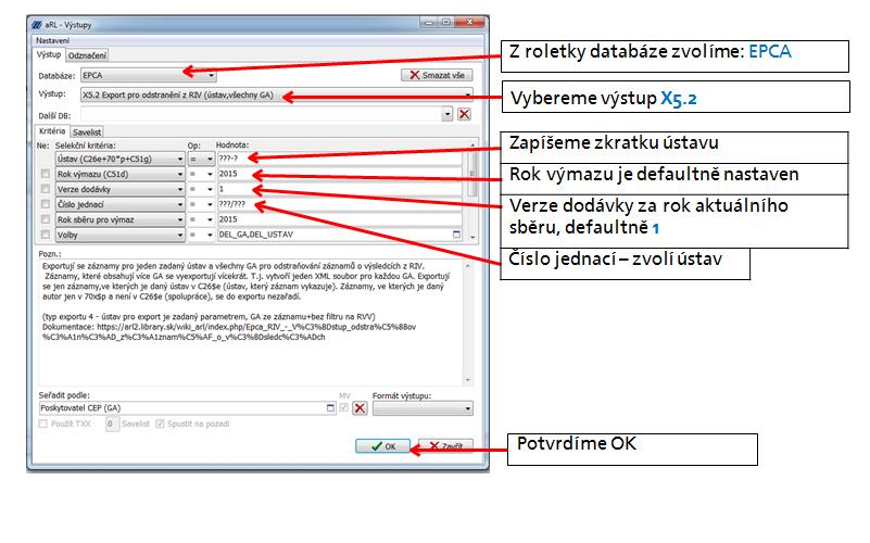 2 Export pro odstranění z RIV (ústav, všechny GA) Vytvoření vav souborů - ukládání Př: Export