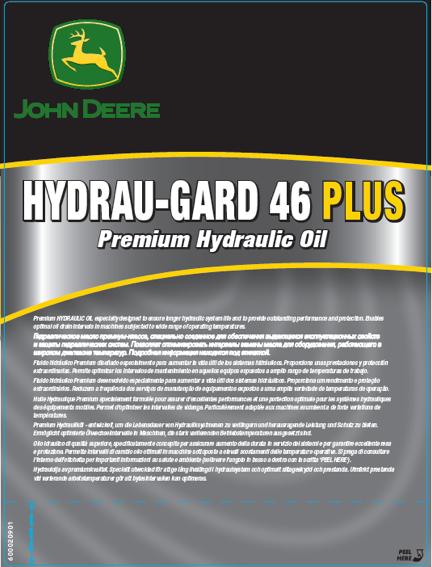 John Deere Hydrau-Gard 46 Plus Vysoce kvalitní hydraulický olej pro náročný provoz a širší rozsah teplot Aplikace Výkonnostní vlastnosti a výhody JD Hydrau-Gard 46 Plus je hydraulický olej nejvyšší