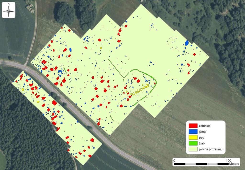 obr. 40. tín - Poperek na Havlíčkobrodsku. Interpretační schéma geomagnetického měření.