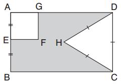 17. Je dán obdélník ABCD, čtverec AEFG a rovnostranný trojúhelník DHC. Délka úsečky AE je shodná s délkou úsečky EB. Úsečka DC měří 4 cm.