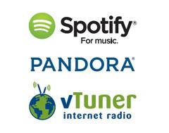 Poslouchejte hudbu z internetových rádií z celého světa a streamovacích služeb* Podpora hudebních streamovacích služeb jako Spotify nebo Pandora umožňuje