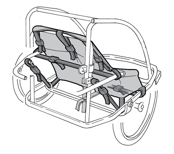 4.7 Sedadlo 4.8 Bezpečnostní pásy Sedadlo je upevněno ke konstrukci vozíku pomocí nastavitelných pásků.