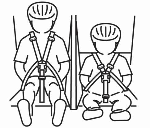 Nastavte pásy tak, aby se přezka nacházela pod úrovní hrudníku dětí. 4.