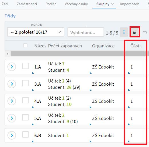 Uvedení více částí na matriční server Agenda: Lidé -> Skupiny -> Třídy Pokud máte v rámci školy více budov, je třeba tuto skutečnost uvést na matričním serveru.