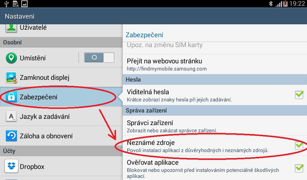 2 Povolení instalace aplikace Výchozí nastavení v systému Google / Android zakazuje, neboli blokuje, instalaci aplikací z jiného umístění než z oficiálního Obchod Google Play.