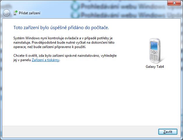 Obrázek 6.3 Úspěšné dokončení párování zařízení (vlevo), průběh instalace služeb zařízení (vpravo). - MS Windows 10 Pomocí nabídky Start vyvolat Nastavení.