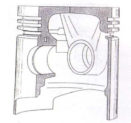 Dno pístu a horní oblast pístu je vystavována vyšším teplotám než plášť pístu, proto je jeho konstrukce přizpůsobena těmto podmínkám píst je tvaru oválného, nikoliv kruhovitého, a je kuželovitý nebo
