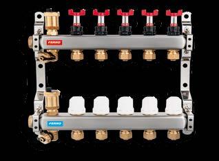 Uzavírací ventily s možností montáže elektrotermické hlavice FTE01. M30x1,5. Rozdělovač 2-12 - okruhový vhodný pro podlahové vytápění.