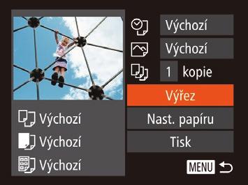 Stisknutím tlačítek [ ][ ] vyberte možnost a potom stiskněte tlačítko [ Upravte rámeček oříznutí podle potřeby. Velikost rámečku lze změnit pomocí páčky zoomu.