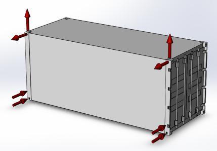rohových nebo mezilehlých prvků stejné strany, které slouží k opření kontejneru a tím vykompenzování protipůsobících sil (obr. 4.6b).