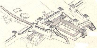 Obrázek 1.8 Rekonstrukce Athénských hradeb s bránou zv. Dipylon Obrázek 1.9 Priéne rekonstrukce východní městské brány Na pobřežních skalách se často stavěly pozorovací věže.