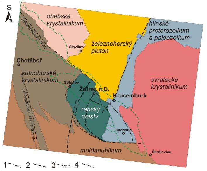 Obr. 4-2: Geologická situace v podloží křídy Dlouhé meze, včetně neúplného HGR 4330 1 -