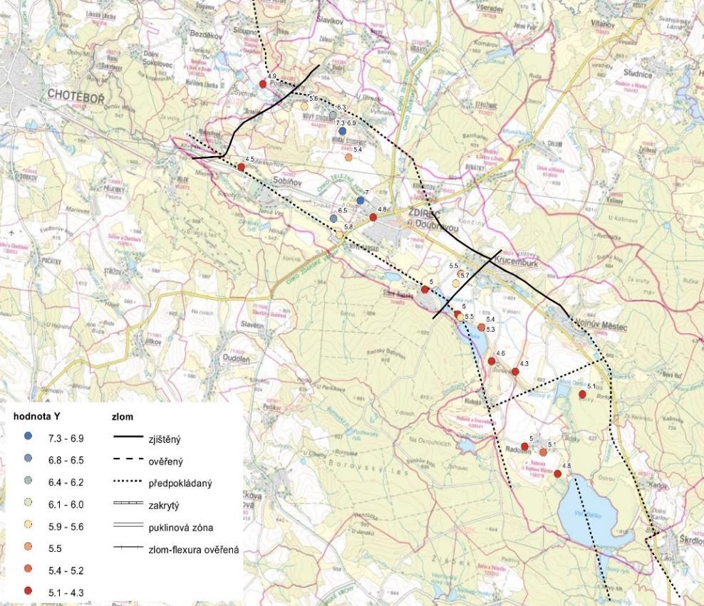 Sestavení map hydraulických parametrů Spočítaná a následně vybraná charakteristická specifická vydatnost pro reprezentativní vrty byla vstupní hodnotou pro výpočet parametru Y a odvození