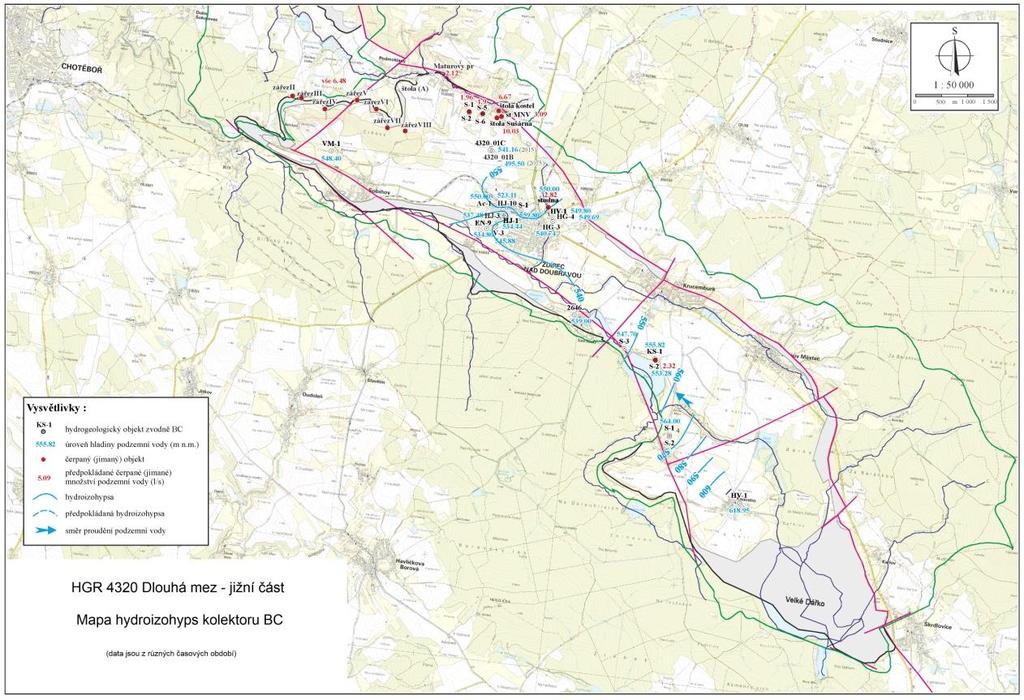 Obr. 6-23: Mapa hydroizohyps kolektoru BC HGR 4320