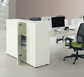 Desks with square shaped table legs create expressive geometric shapes around the office.