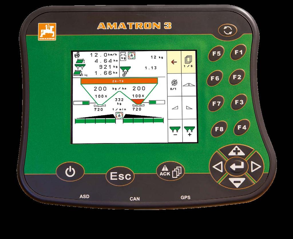 ZA-TS a ZG-TS AMATRON 3 Terminál ISOBUS pro veškeré funkce AMATRON 3 Počítač je vybavený pamětí na pracovní režimy (Task Controller) a napojením na automatickou dokumentaci konkrétního lánu pole