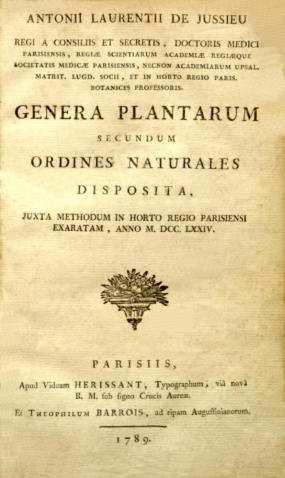 dispozita, která vyšla v Paříži roku 1789, zdokonalil a rozdělil asi 20 000 tehdy známých rostlin podle hlavních
