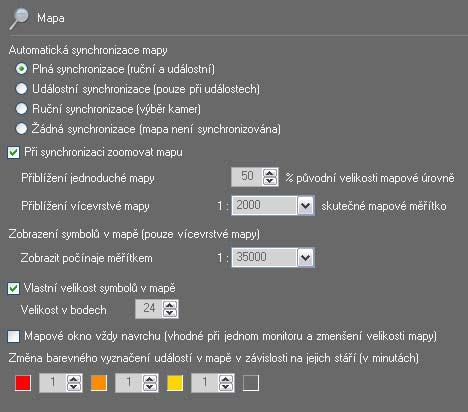 8.1.4. Mapa V této části nastavení je možné s lokální platností (pro danou stanici) nastavit chování mapové okna. K dispozici jsou následující nastavení: Automatická synchronizaci mapy.