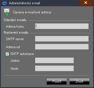 E-mailové adresy Seznam v levé části okna obsahuje e-mailové adresy, na které bude odeslán e-mail při výskytu nějaké systémové události.