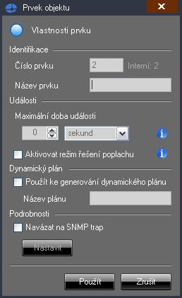 Při použití tohoto tlačítka však musí být vybrána skupina (nebo její prvek), ve které má být nový prvek vytvořen, jinak se zobrazí varování a nebude možné nový prvek vytvořit.