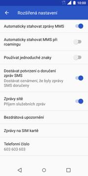 13 z 38 Upozornění o doručení SMS Zprávy. Dále ťuknete na Další (tři tečky). 3. Zvolíte Nastavení. 4.