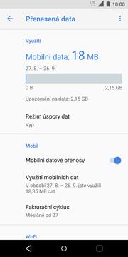 15 z 38 Zap./Vyp. internetu v ČR Nastavení. Ťuknete na Síť a internet. 3. Vyberete možnost Přenesená data. 4. Internet zapnete/vypnete stisknutím vypínače na konci řádku Mobilní datové přenosy.