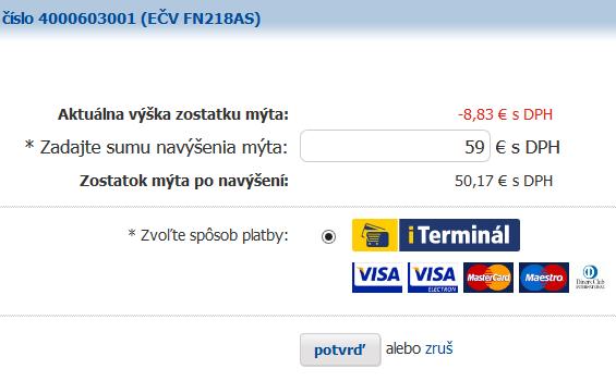 Zoznam podporovaných platobných kariet nájdete na portáli www.emyto.sk.