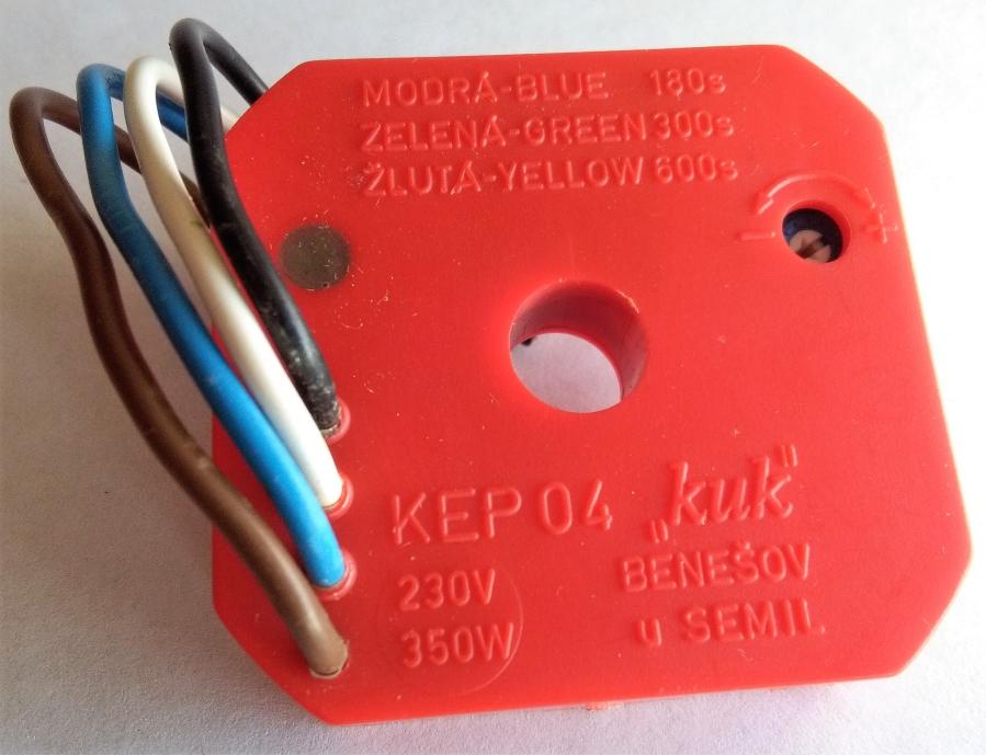 KEP 04 w Časový spínač spustí ventilátor po zhasnutí světla Spínací prve 230 V / 50 Hz tria 10 s až 6 min Pojista ČASOVÝ SPÍNAČ KEP 04w pod vypínač nebo do instalační rabice Stupeň rytí IP20 je určen