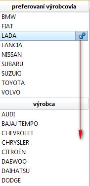 Toto Vám umožní zrýchliť výber vozidla, pretože zoznam bude obsahovať len