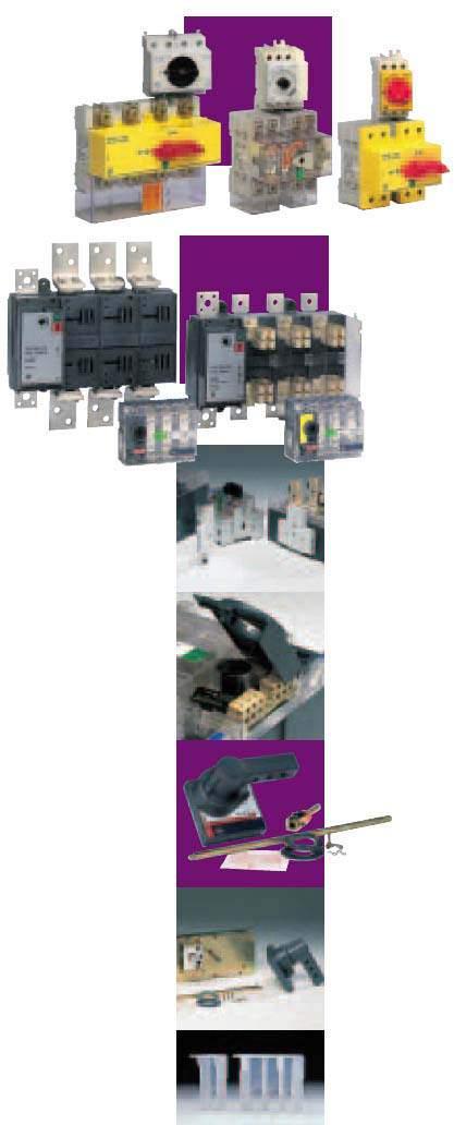 Vypínače na stěnu od 40A do 0A a vypínače jištěné od A do 12A Kompletní řada příslušenství která jsou většinou společná pro