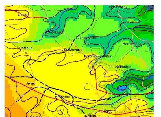 Výpočtová síť a výpočtové body Výpočet pro uvažované varianty byl proveden ve výpočtové čtvercové síti o kroku 500 m, která představuje