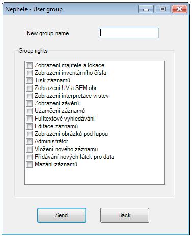 Vytvoření nové uživatelské skupiny V systému Nephele mohou být uživatelé