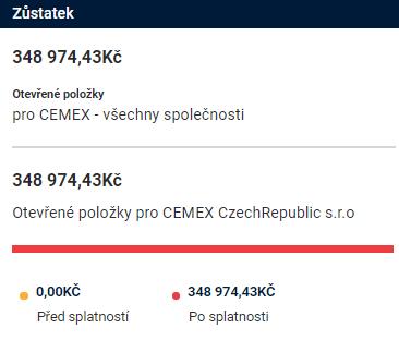 0 Faktury - přehled Zůstatek. Celkový zůstatek: Otevřené položky pro všechny společnosti CEMEX. 2.