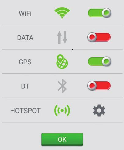 29 WiFi přesuňte kurzor doprava, aby zapnout připojení k WiFi. Přesuňte ho doprava, aby ho vypnout. DATA přesuňte kurzor doprava, aby zapnout mobilní data. Přesuňte ho doleva, aby ho vypnout.