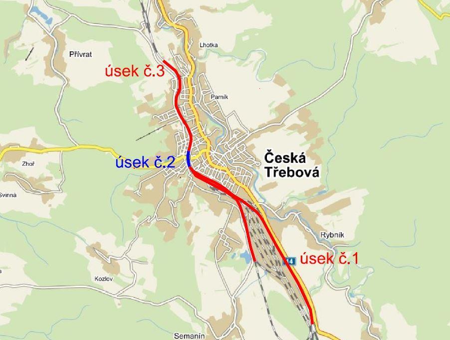 Prokázání staré hlukové zátěže Pro zjištění, zda je možné použít hygienický limit pro starou hlukovou zátěž, byla rekonstruovaná trať rozdělena na tři úseky a prokazovalo se, zda dojde u