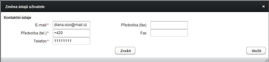 Změny kontaktních údajů, jako jsou e-mail a telefon umožňuje Detail uživatele v sloupci AKCE: K potvrzení změn dojde kliknutím na tlačítko Uložit : Změny v uživatelských účtech Běžných uživatelů