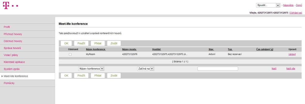 PŘiHLáŠENí Pro ovládání služby Meet-Me konference je třeba se přihlásit do portálu Můj T-Mobile jako moderátor služby.
