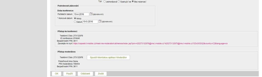který slouží pro automatické zavolání účastníkovi Tento odkaz lze poslat např. emailem všem účastníkům.