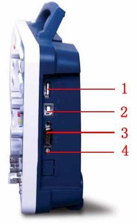 USB Host port: Vyuţívá se pro přenos dat, pokud je k osciloskopu připojeno externí USB zařízení označené jako Host equipment.