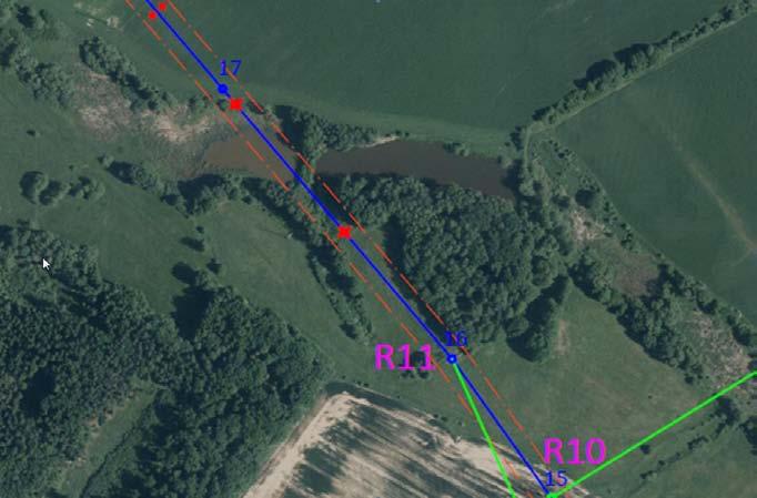 Izolátorové závěsy: 3x sestava pro 110 kv a 6x sestava pro 35 kv VYLOŽENÍ: 7 m (pro 110 kv) a cca 15,5 m (pro 35 kv) OP: 31 m V tomto úseku prochází trasa přes PP Cihelenské rybníky.