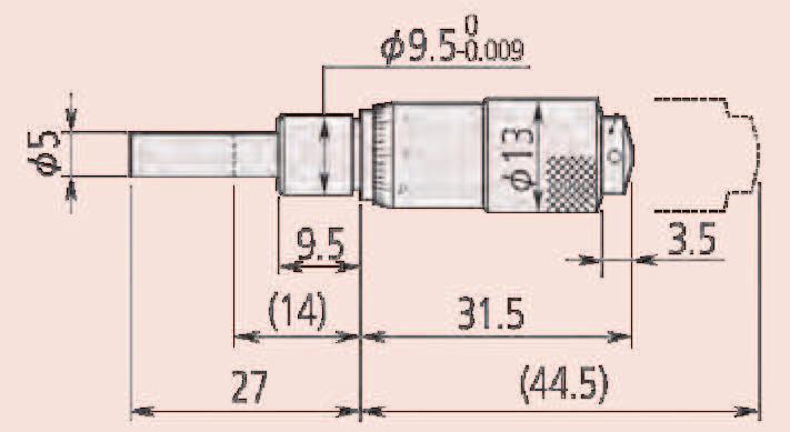 Přesnost ±2 µm Stupnice Na bubínku a na pouzdře matně chromovaná Dělení stupnice,1 mm Stoupání vřetene,5 mm Měřicí plochy Nástrojová ocel (> 6 HRC) 148-14 148-13