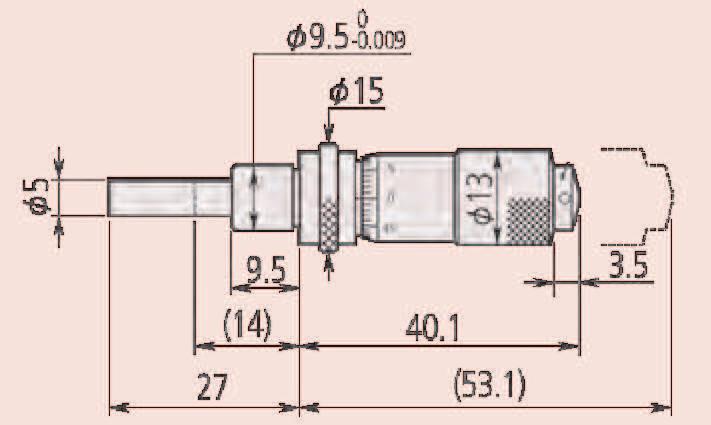 3 148-822 -13 Plochá 9,5 mm S upínací maticí 6 Inver. stup. 35 148-13 S aretací vřetene Měřicí plocha Upínací stopka ø Upínací stopka Tl.