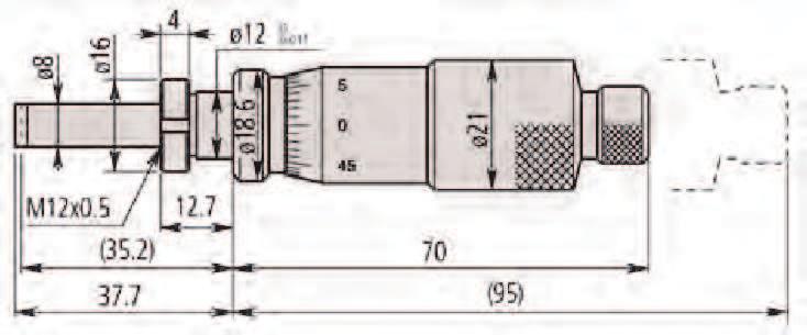 Přesnost Stupnice Měřicí plochy ±3 µm (1 mm) ±5 µm (2,5 mm) ±3 µm (13 mm) Na bubínku a na pouzdře matně chromovaná Osazené tvrdokovem Provedeni s neotáčivým vřetenem 11-12 11-52