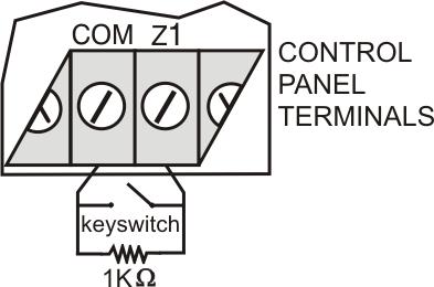 Obr. 2: Zapojení Keyswitch 2.7 Zapojení sirény BELL Svorky BELL + a BELL napájí sirénu nebo jiné zařízení, které vyžaduje stálé napájení při poplachu.